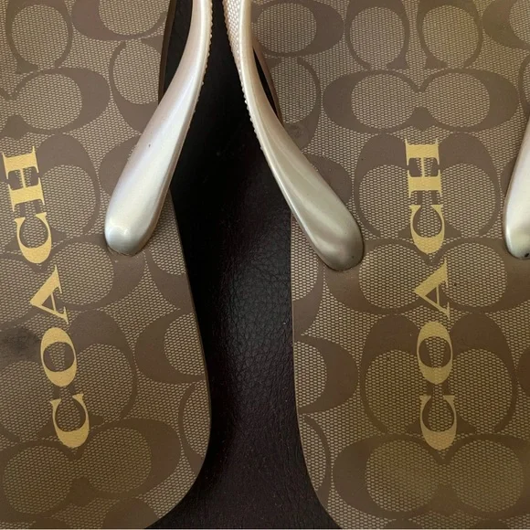 Coach Brown and Cream Flip Flops - Picture 2 of 3